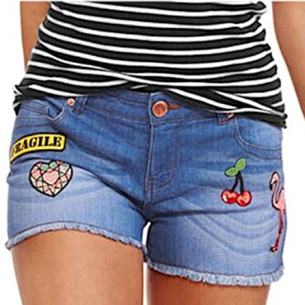 Denim Cut-off Shorts With Patches